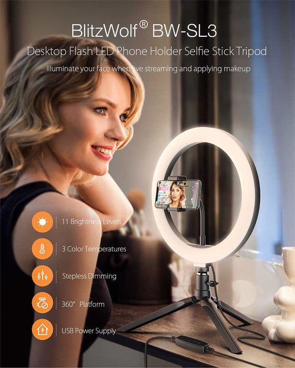 Photo Studio Fill Light Flash LED Phone Holder Selfie Stick bluetooth Remote Live Stream Removable Tripod Stand | Vimost Shop.