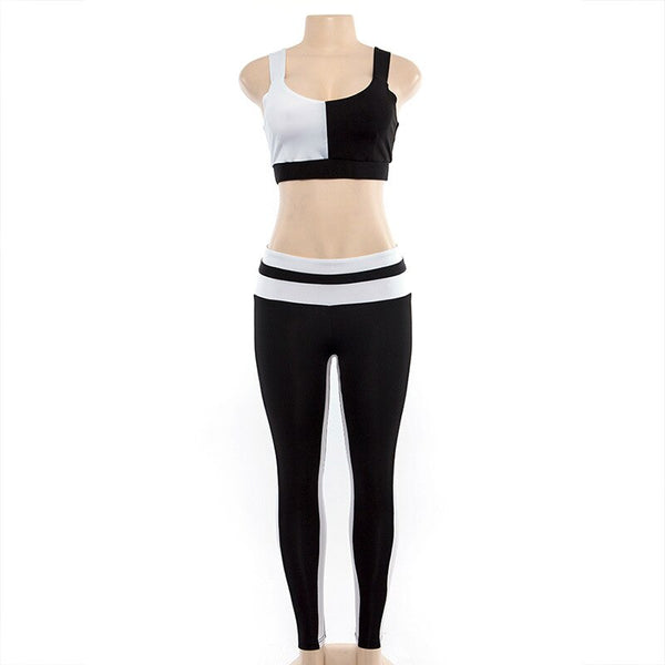 Patchwork Fitness Yoga Sportswear Set For Women Crop Top Leggings Pants Suit Gym Fitness Jogging Slim Tracksuit Outfits Clothing | Vimost Shop.