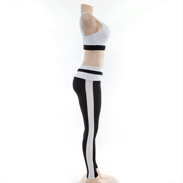 Patchwork Fitness Yoga Sportswear Set For Women Crop Top Leggings Pants Suit Gym Fitness Jogging Slim Tracksuit Outfits Clothing | Vimost Shop.