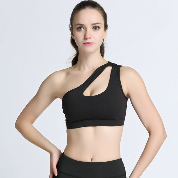 Solid One Shoulder Yoga Seamless Shockproof Bra Top Fitness Running Gym Yoga Top Women Gym Workout Beauty Back Sport Bra Vest | Vimost Shop.