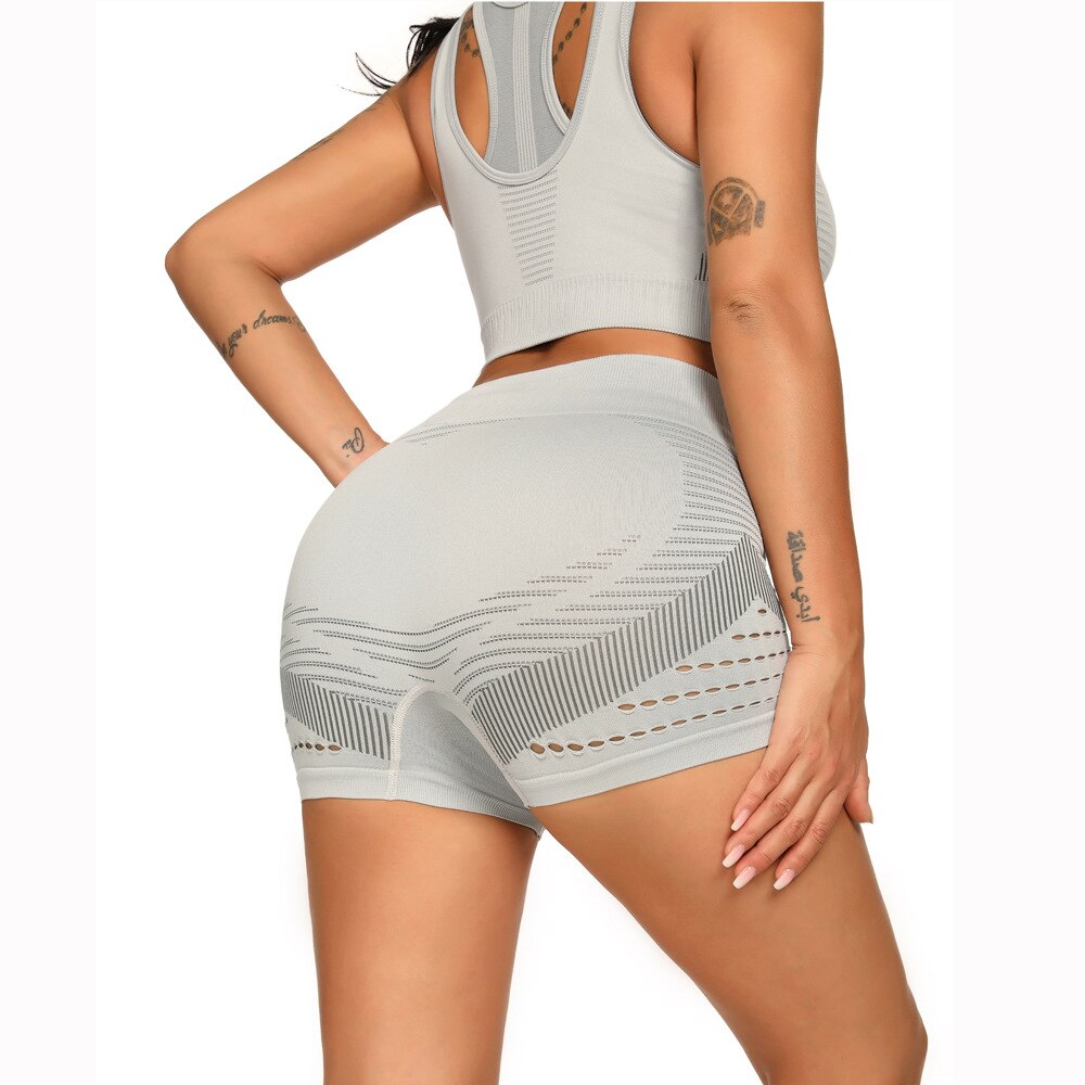 Seamless Hollow Out Fitness Yoga Shorts High Elastics Workout Sports Push Up Gym Running Short Pants For Women Female Clothing | Vimost Shop.