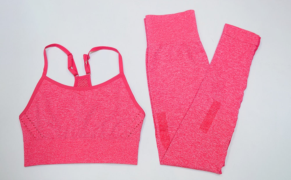Seamless Yoga Fitness Hollow Out Set Camisole Crop Top High Waist Pants Sportswear Tracksuit Running Sports Gym Workout Clothes | Vimost Shop.