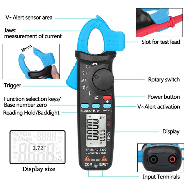 True RMS Clamp Meter 1mA Plier Ammeter Professional Car repair Digital Multimeter DC AC Current Volt Temp Capacitor Tester | Vimost Shop.