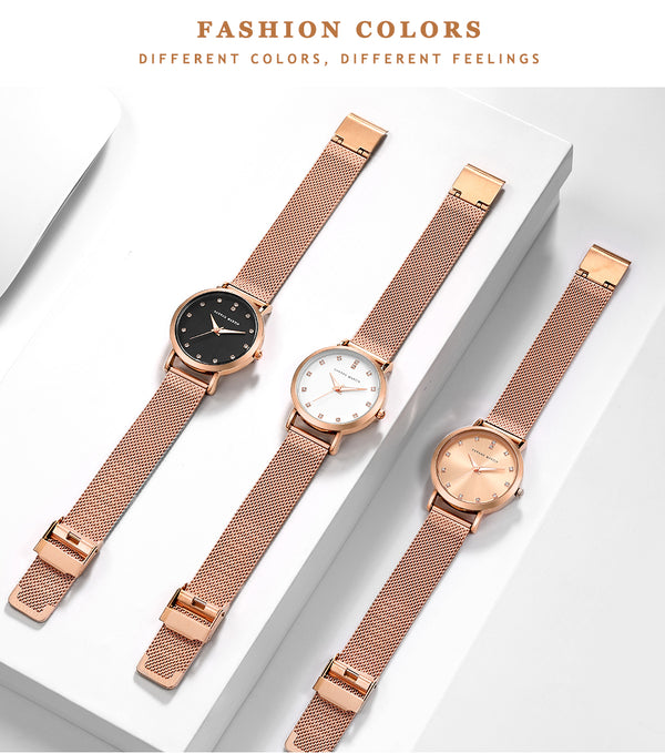 Women Watches Japan Movement Top Luxury Brand Rhinestone Stainless Steel Mesh Wristwatches