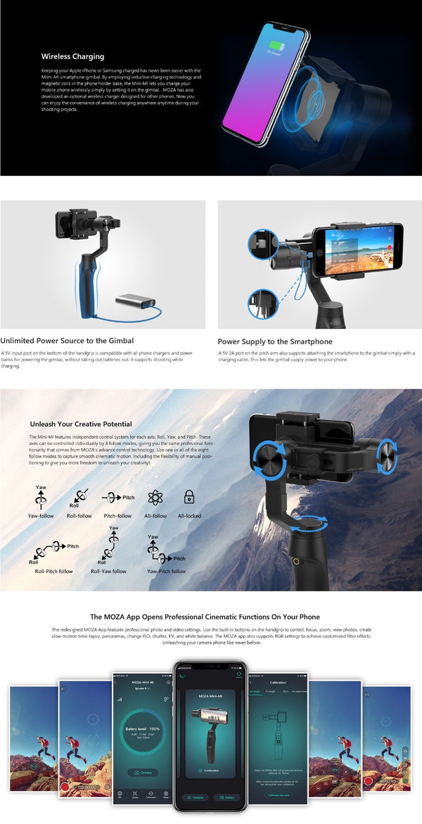 Mini-Mi Vlog 3-Axis Smartphone Wireless Charging Gimbal Stabilizer for iPhone 11/X/8 Huawei Samsung Galaxy Playload: 300g | Vimost Shop.