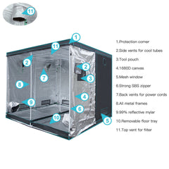 240x240x200cm ( 96''x96''x80'') Indoor Grow Tent Hydroponic Growing green Room Box 100 Reflective Mylar silver dark | Vimost Shop.