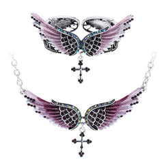 Angel wing cross necklace bracelet sets women biker jewelry birthday gifts women her girlfriend wife mom dropshipping NBNC01 | Vimost Shop.