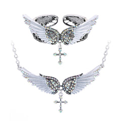 Angel wing cross necklace bracelet sets women biker jewelry birthday gifts women her girlfriend wife mom dropshipping NBNC01 | Vimost Shop.