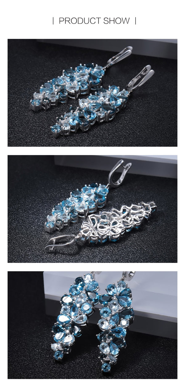 Natural London Blue Pure Topaz 925 sterling silver Drop Earrings Mix Gemstones Earrings Fashion Jewelry For Women | Vimost Shop.