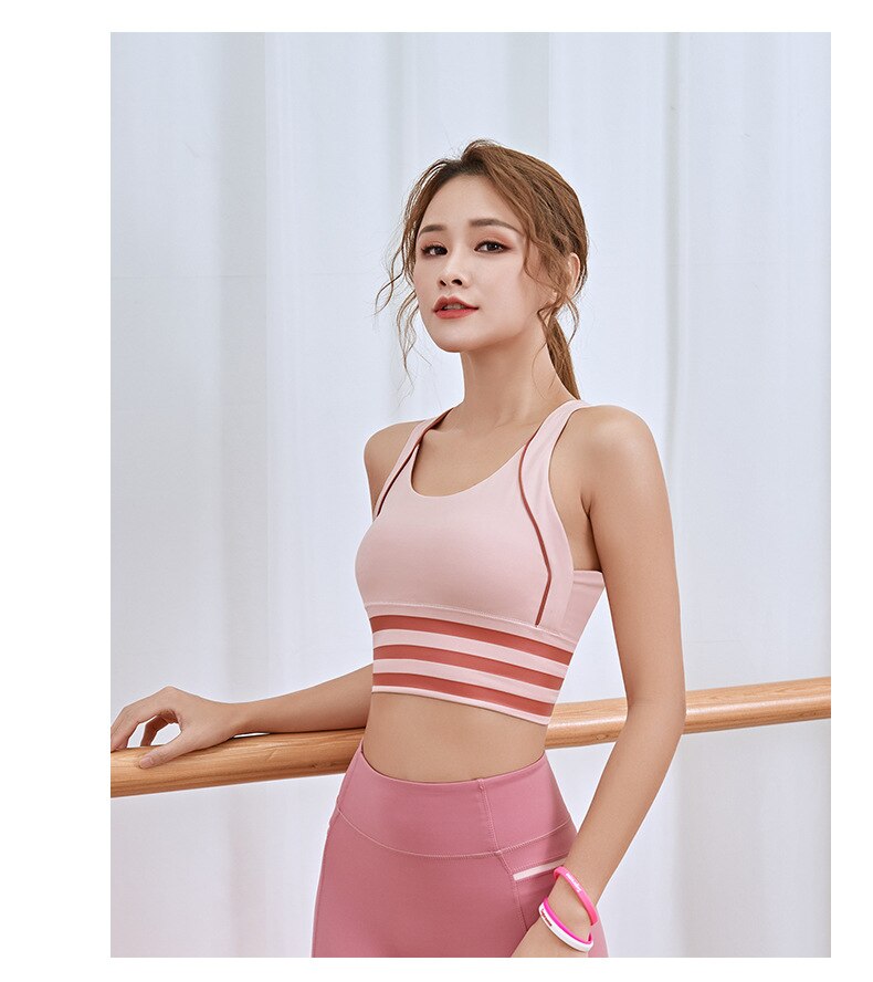 Seamless Striped Yoga Bra Top Padded Push Up Sports Work Out Bra Women Yoga Top Sports Shirt Beauty Back Shockproof Crop Top | Vimost Shop.