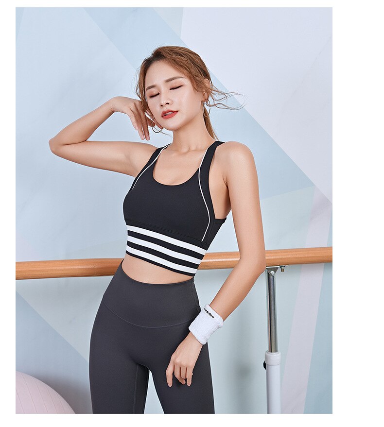 Seamless Striped Yoga Bra Top Padded Push Up Sports Work Out Bra Women Yoga Top Sports Shirt Beauty Back Shockproof Crop Top | Vimost Shop.