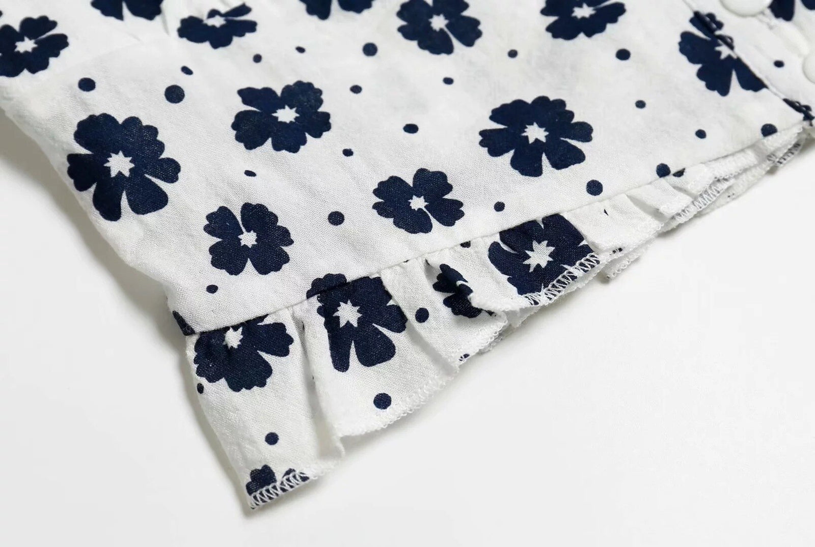 Navy Floral Print Summer Cotton Blouses Women Casual Back Elastic Short Sleeve Cropped Shirt Cool Girls Streetwear Tops | Vimost Shop.