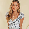 Navy Floral Print Summer Cotton Blouses Women Casual Back Elastic Short Sleeve Cropped Shirt Cool Girls Streetwear Tops | Vimost Shop.
