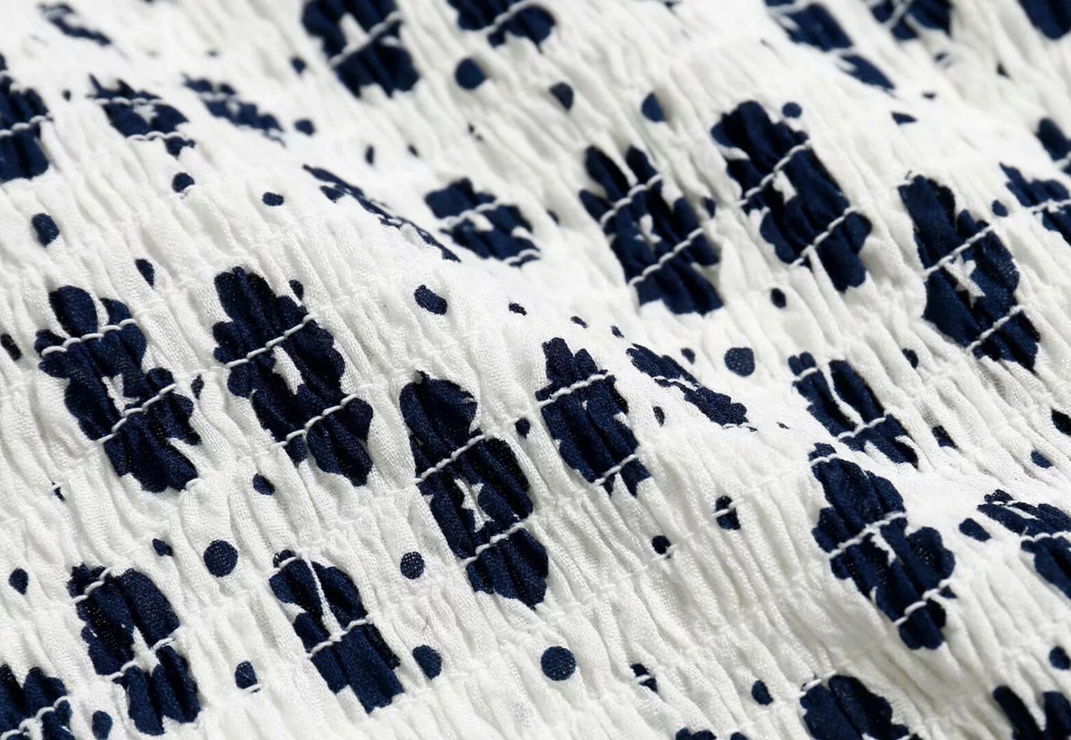 Navy Floral Print Summer Cotton Blouses Women Casual Back Elastic Short Sleeve Cropped Shirt Cool Girls Streetwear Tops | Vimost Shop.