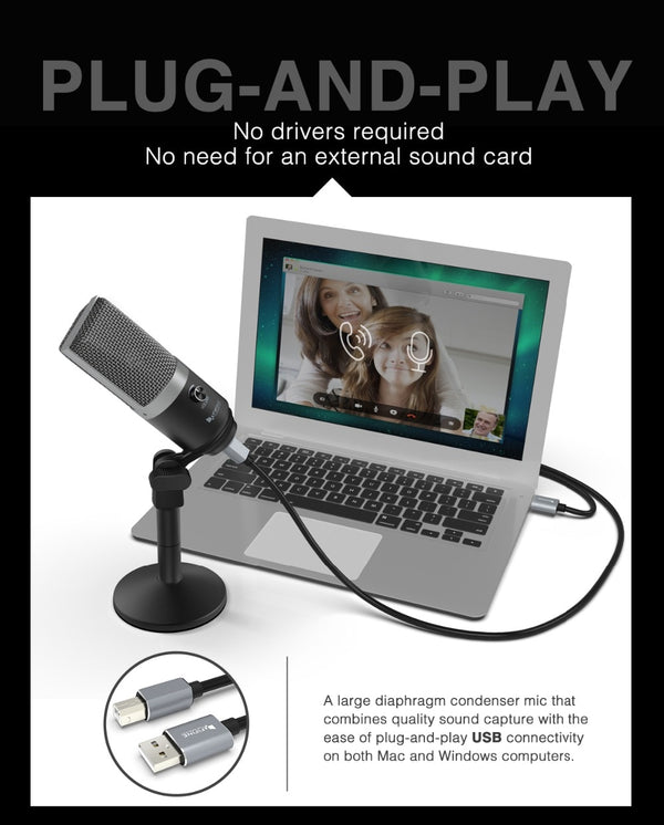 USB microphone for windows computer and Mac professional  recording condenser MIC for Youtube Skype meeting game