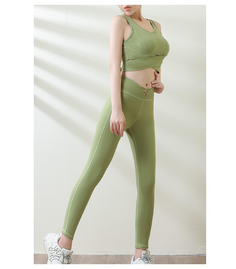 Seamless Solid Yoga Set Workout Push Up Gym Fitness Tracksuit Bra Tank Tie Crop Top Leggings Outwear Running Suit | Vimost Shop.