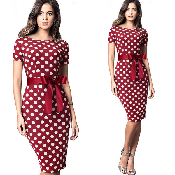 Vintage Elegant Retro Polka Dots with Stripes vestidos Business Party Bodycon Sheath Women Female Dress | Vimost Shop.