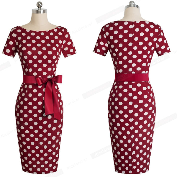 Vintage Elegant Retro Polka Dots with Stripes vestidos Business Party Bodycon Sheath Women Female Dress | Vimost Shop.