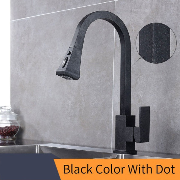 Kitchen Faucets Silver Pull Out Tap Single Hole Handle Solid Brass Black Swivel 360 Degree Water Mixer