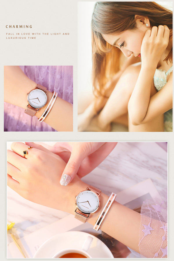 1 Set Watch & Bracelet Japan Quartz Movement Simple Women Waterproof Top Luxury Brand Fashion Stainless Steel Ladies watch