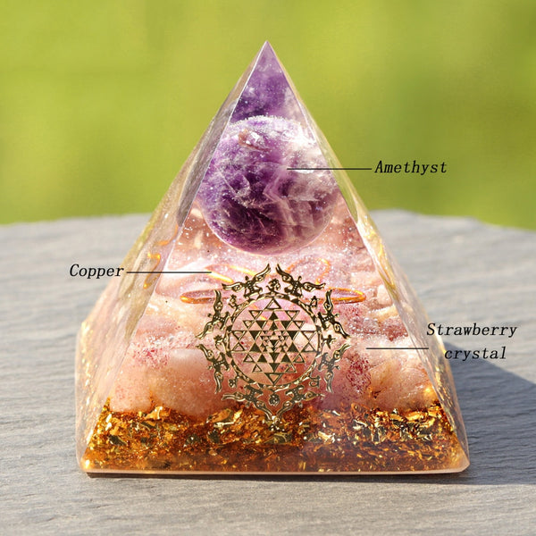 Handmade Amethyst Crystal Sphere Orgonite Pyramid Strawberry Crystal Reiki Chakra Energy Orgone Collection Emf Protection | Vimost Shop.