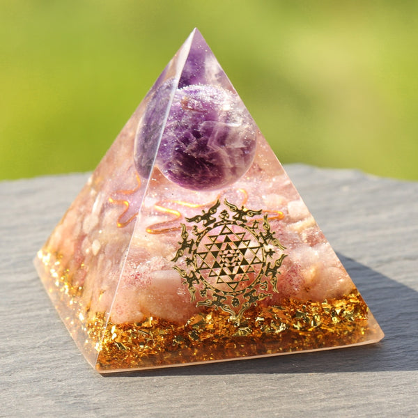 Handmade Amethyst Crystal Sphere Orgonite Pyramid Strawberry Crystal Reiki Chakra Energy Orgone Collection Emf Protection | Vimost Shop.