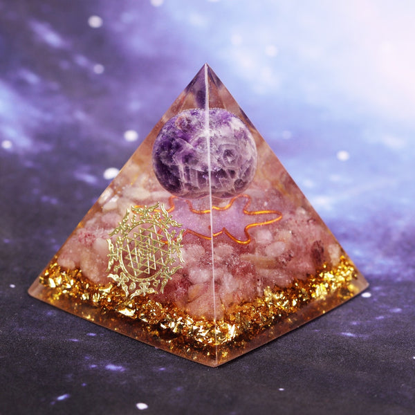 Handmade Amethyst Crystal Sphere Orgonite Pyramid Strawberry Crystal Reiki Chakra Energy Orgone Collection Emf Protection | Vimost Shop.