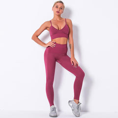 Solid Yoga Suit Gym Fitness Two Piece Set Camisole Crop Top Leggings Tracksuit Fashion Running Sports Dance Energy Casual Set | Vimost Shop.