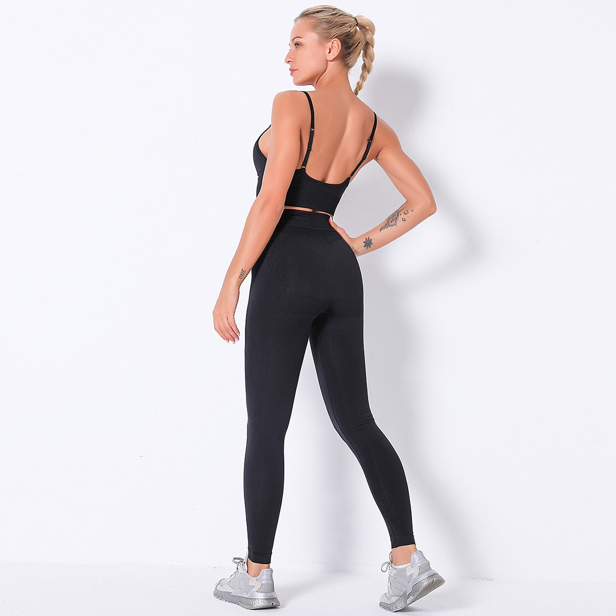 Solid Yoga Suit Gym Fitness Two Piece Set Camisole Crop Top Leggings Tracksuit Fashion Running Sports Dance Energy Casual Set | Vimost Shop.