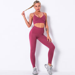 Solid Yoga Suit Gym Fitness Two Piece Set Camisole Crop Top Leggings Tracksuit Fashion Running Sports Dance Energy Casual Set | Vimost Shop.