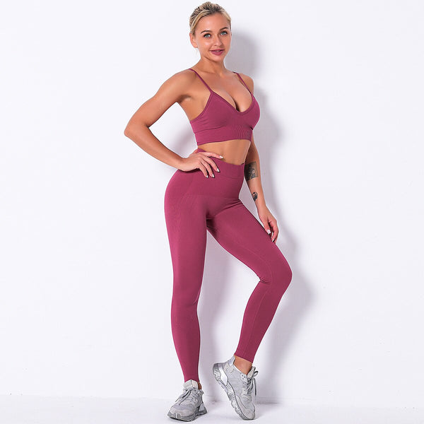 Solid Yoga Suit Gym Fitness Two Piece Set Camisole Crop Top Leggings Tracksuit Fashion Running Sports Dance Energy Casual Set | Vimost Shop.