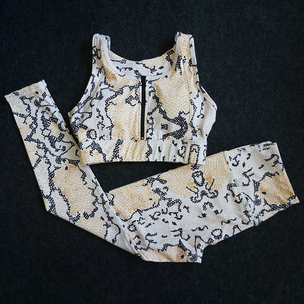 Seamless Snakeskin Print Yoga Set Fitness Gym Tracksuit For Women Tank Crop Top And Leggings Sportswear Running Casual Suit | Vimost Shop.