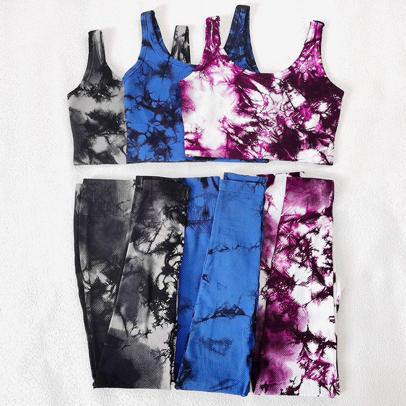 Women Tie Dye Print Yoga Set Women Gym Clothes Sleeveless Crop Top And Leggings Fitness Tracksuit Workout Push Up Sports Suit | Vimost Shop.