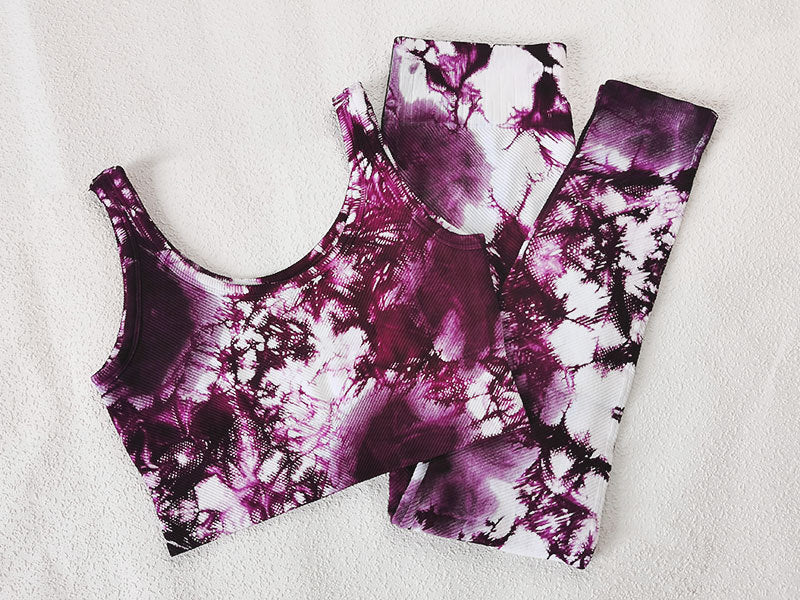 Women Tie Dye Print Yoga Set Women Gym Clothes Sleeveless Crop Top And Leggings Fitness Tracksuit Workout Push Up Sports Suit | Vimost Shop.