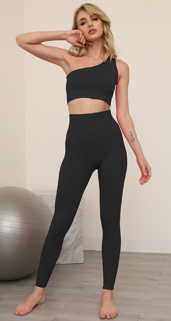 Women Solid Seamless Yoga Set Women Gym Clothes One Shoulder Crop Top And Leggings Fitness Tracksuit Workout Push Up Sports Suit | Vimost Shop.