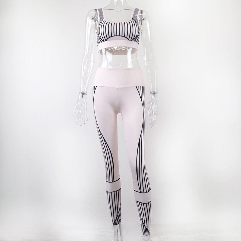 Seamless Striped Patchwork Yoga Set Workout Push Up Gym Fitness Tracksuit Bra Tank Crop Top Leggings Outwear Running Suit | Vimost Shop.