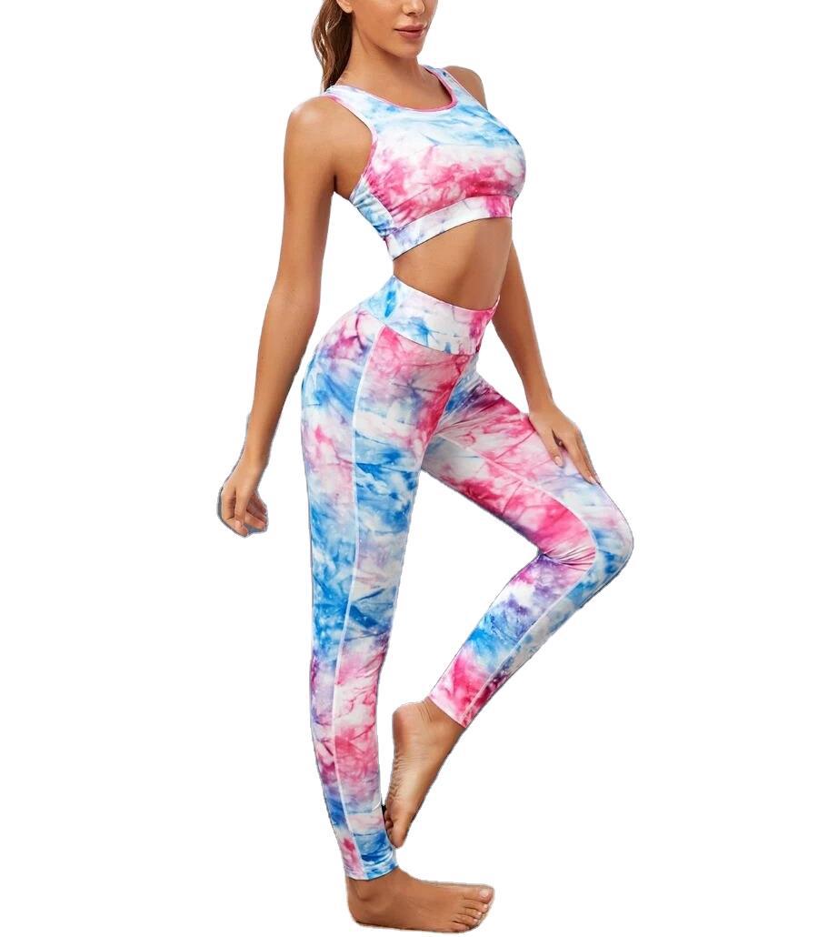 Women Tie Dye Print Yoga Suit Gym Slim Tracksuit Tank Crop Top Leggings Two Piece Set Casual Sports Running Suit  Hot Sale | Vimost Shop.