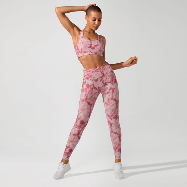 Women Tie Dye Print Yoga Suit Gym Slim Tracksuit Tank Crop Top Leggings Two Piece Set Casual Sports Running Suit  Hot Sale | Vimost Shop.