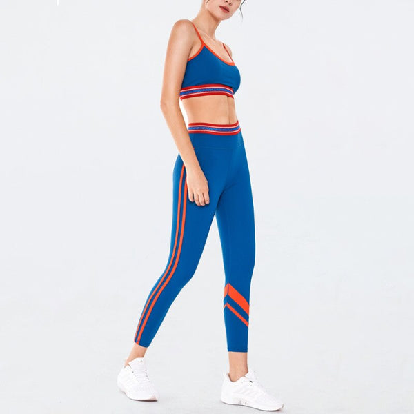 Striped Yoga Gym Suit Fitness Sports Two Piece Set Bra Crop Beauty Back Top Leggings Set Push Up Workout Fitness Running Outfits | Vimost Shop.