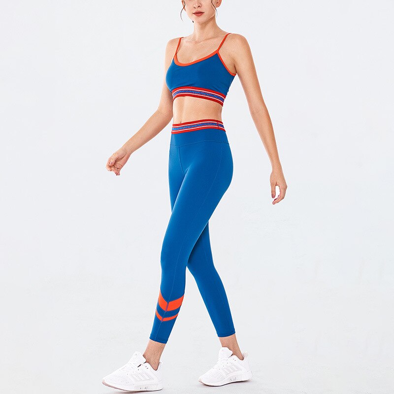 Striped Yoga Gym Suit Fitness Sports Two Piece Set Bra Crop Beauty Back Top Leggings Set Push Up Workout Fitness Running Outfits | Vimost Shop.