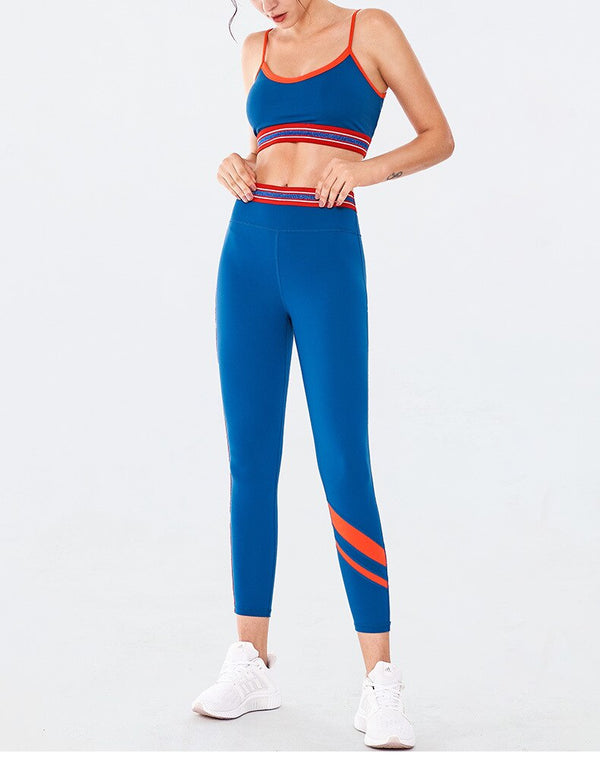 Striped Yoga Gym Suit Fitness Sports Two Piece Set Bra Crop Beauty Back Top Leggings Set Push Up Workout Fitness Running Outfits | Vimost Shop.