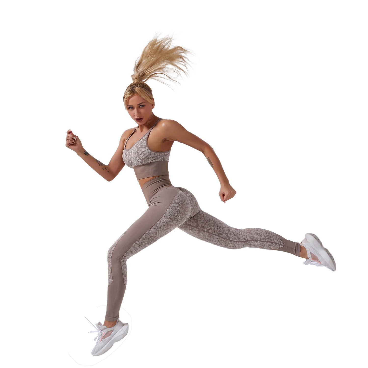 Seamless Snakeskin Patchwork Yoga Suit Gym Fitness Sports Tracksuit Tank Crop Top Hips Lifting Leggings Fashion Outdoor Suit | Vimost Shop.