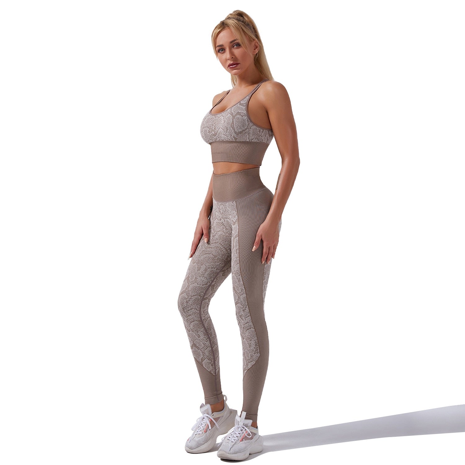 Seamless Snakeskin Patchwork Yoga Suit Gym Fitness Sports Tracksuit Tank Crop Top Hips Lifting Leggings Fashion Outdoor Suit | Vimost Shop.