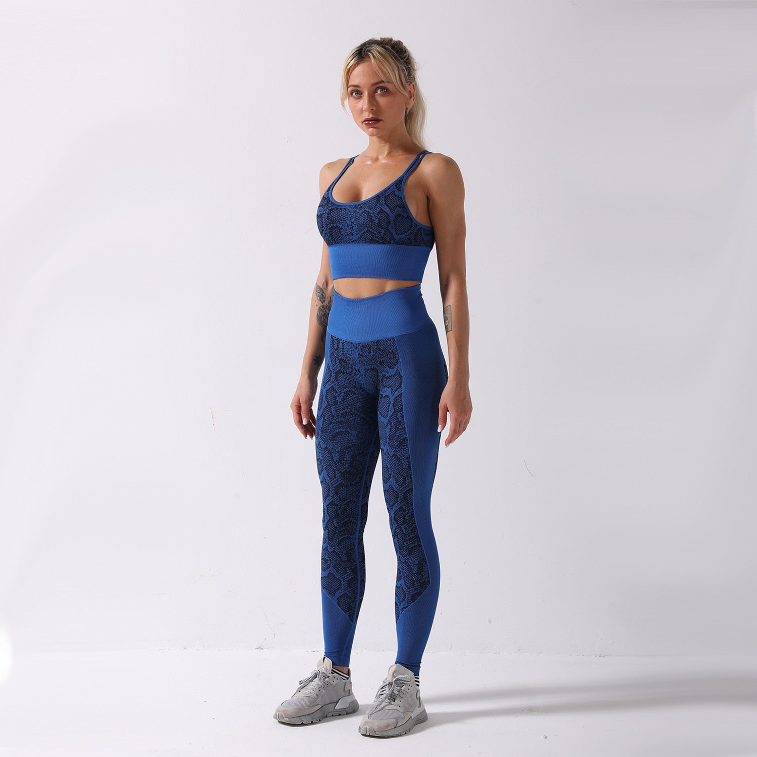 Seamless Snakeskin Patchwork Yoga Suit Gym Fitness Sports Tracksuit Tank Crop Top Hips Lifting Leggings Fashion Outdoor Suit | Vimost Shop.