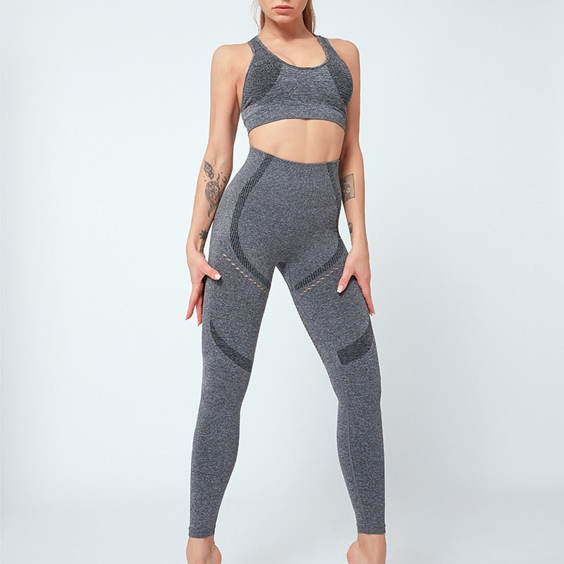 Women Seamless Yoga Set Women Gym Clothes Tank Crop Top Hollow Out Leggings Sports Tracksuit Workout Sports Fitness 2 Piece Set | Vimost Shop.
