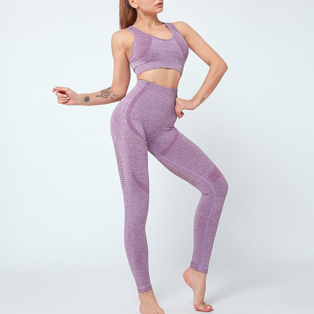 Women Seamless Yoga Set Women Gym Clothes Tank Crop Top Hollow Out Leggings Sports Tracksuit Workout Sports Fitness 2 Piece Set | Vimost Shop.
