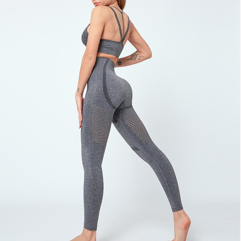 Women Seamless Yoga Set Women Gym Clothes Tank Crop Top Hollow Out Leggings Sports Tracksuit Workout Sports Fitness 2 Piece Set | Vimost Shop.