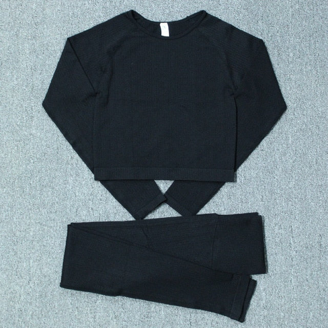 Autumn Seamless Yoga Set High Stretch Tracksuit For Women Long Sleeve Crop Top Leggings Two Piece Set Running Push Up Clothing | Vimost Shop.