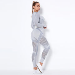 Autumn Seamless Yoga Set Women Gym Clothes Long Sleeve Crop Top Hollow Out Leggings Tracksuit Workout Sports Fitness 2 Piece | Vimost Shop.