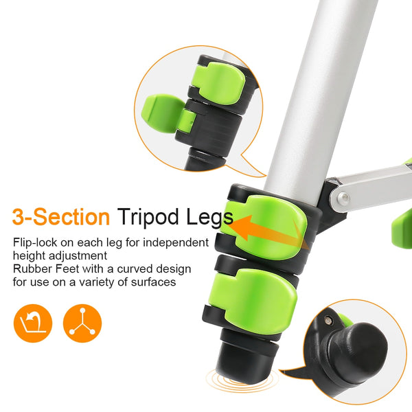 Aluminum Portable Adjustable Tripod for Laser Level Camera with 3-Way Flexible Pan Head Bubble Level 1/4
